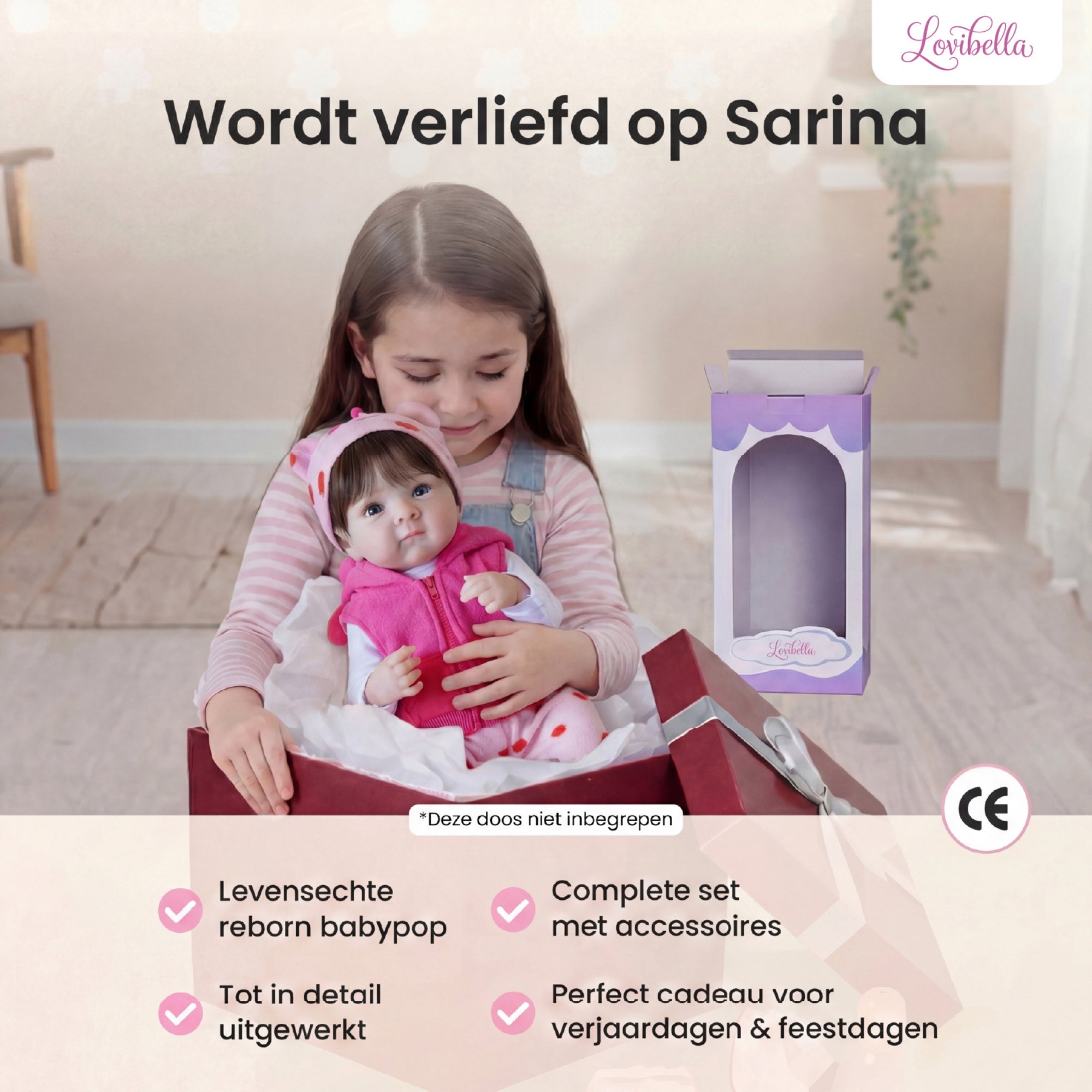 Sarina – Levensechte Reborn Pop 45 cm – Complete Set