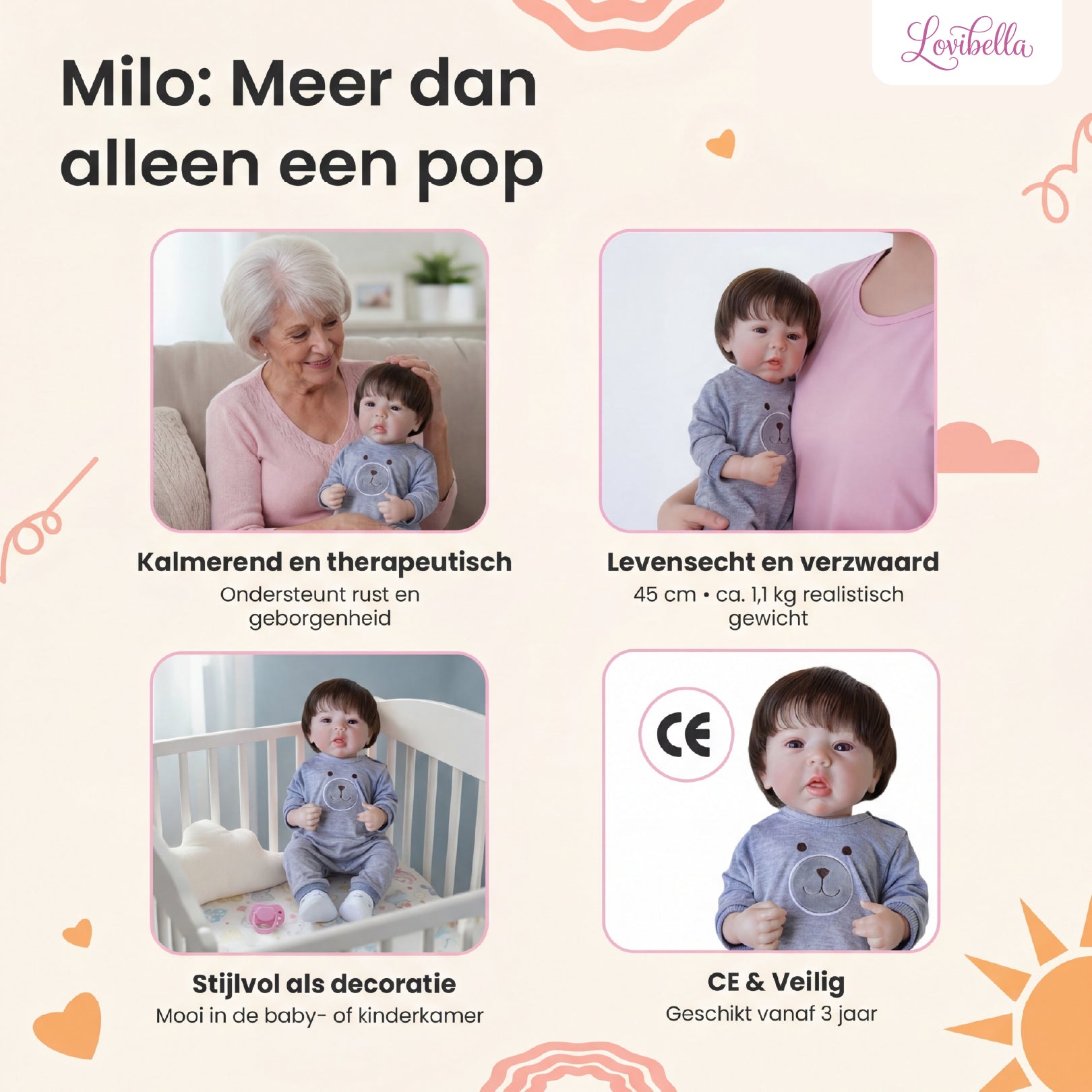 Milo – Levensechte Reborn Pop 45 cm – Complete Set