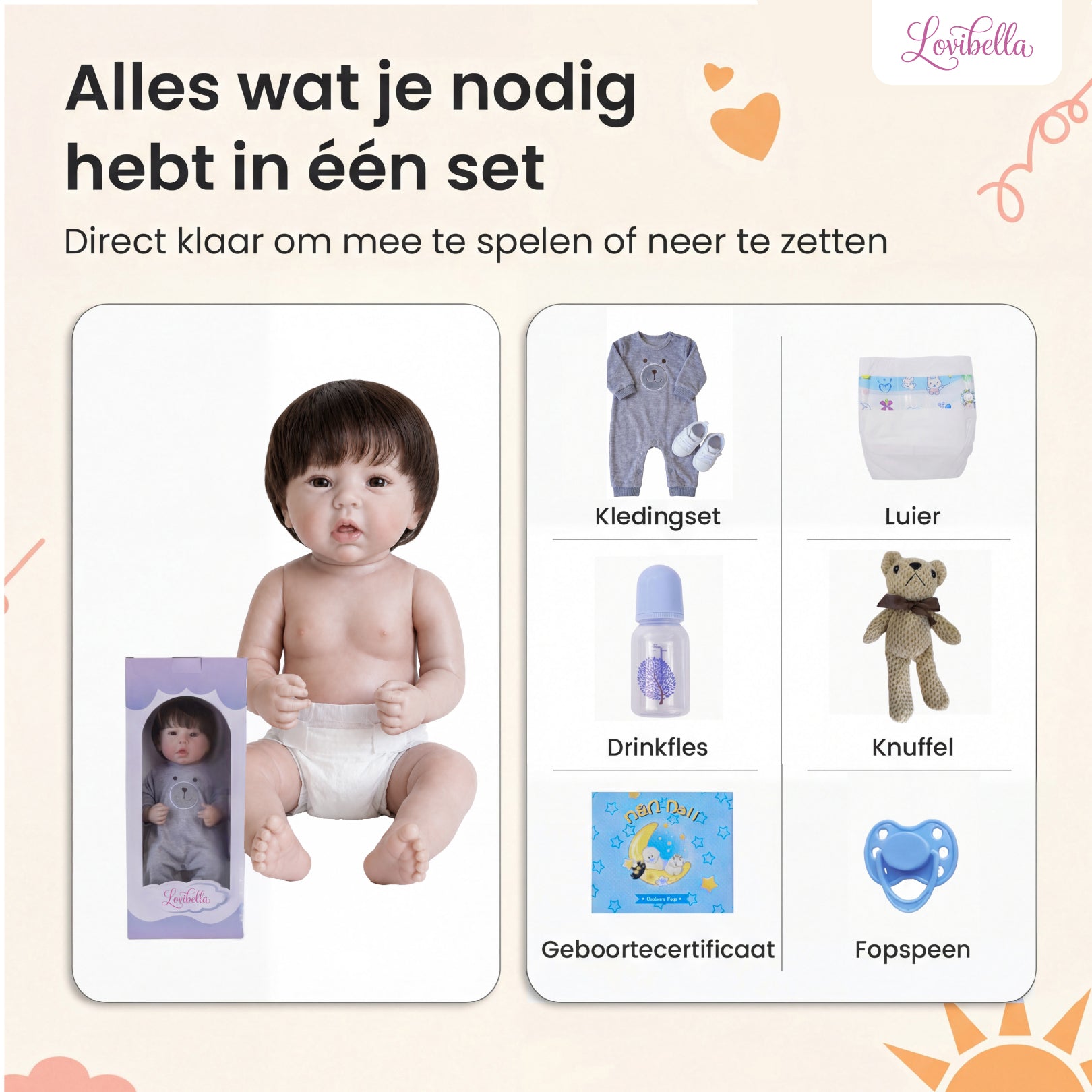 Milo – Levensechte Reborn Pop 45 cm – Complete Set