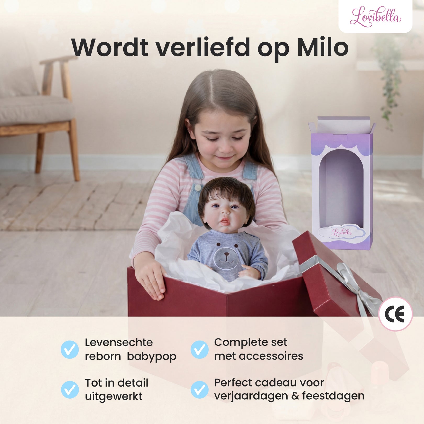 Milo – Levensechte Reborn Pop 45 cm – Complete Set