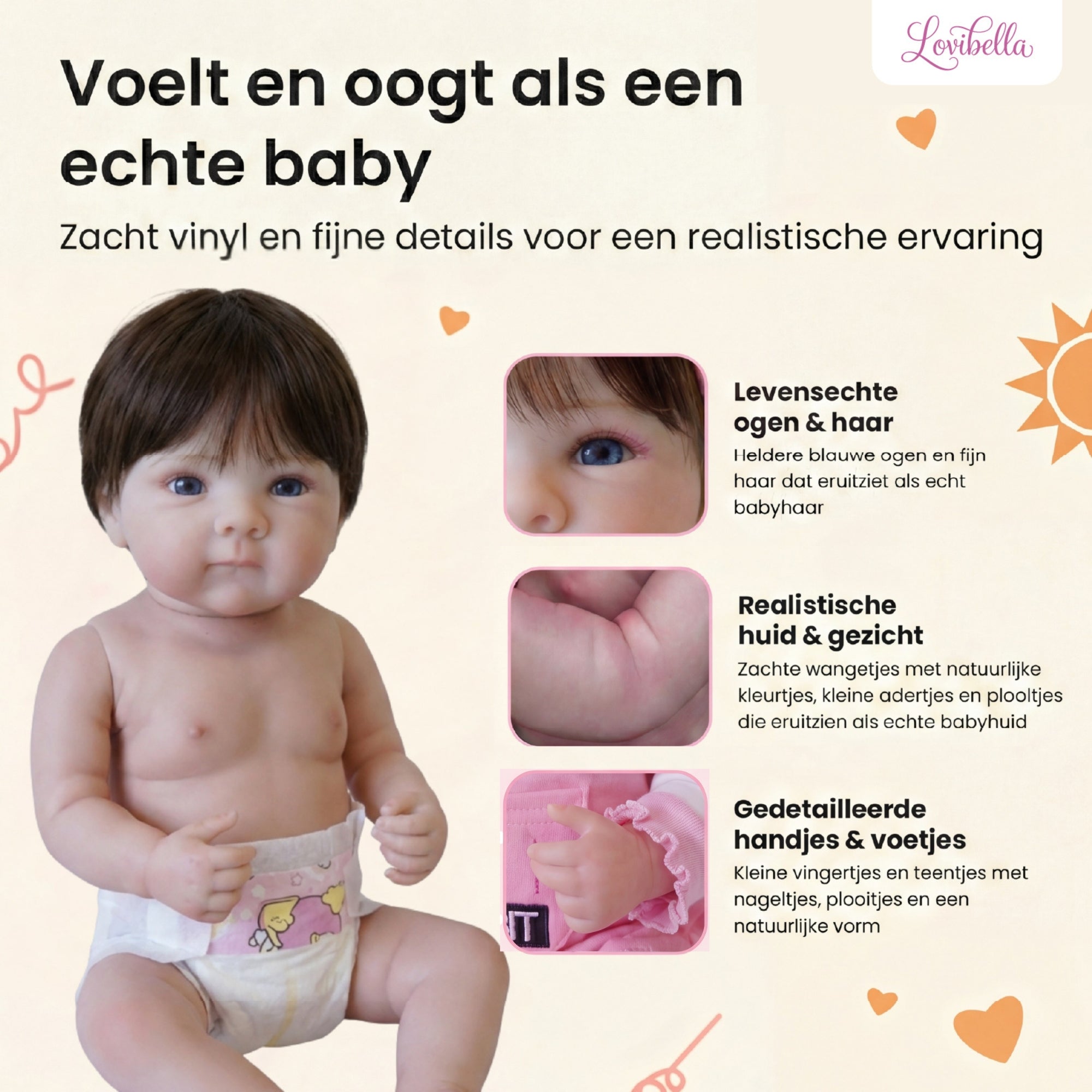 Lola – Levensechte Reborn Pop 45 cm – Met Haar Complete Set