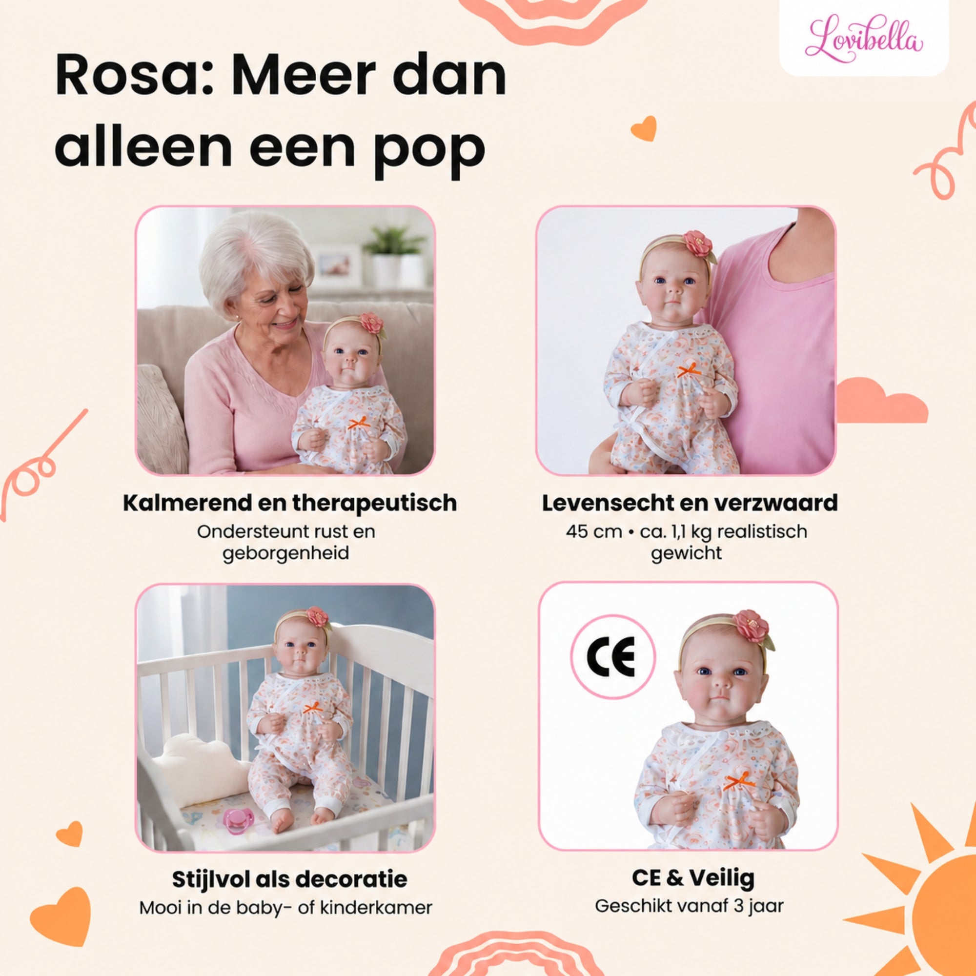 Rosa – Levensechte Reborn Pop 45 cm – Complete Set