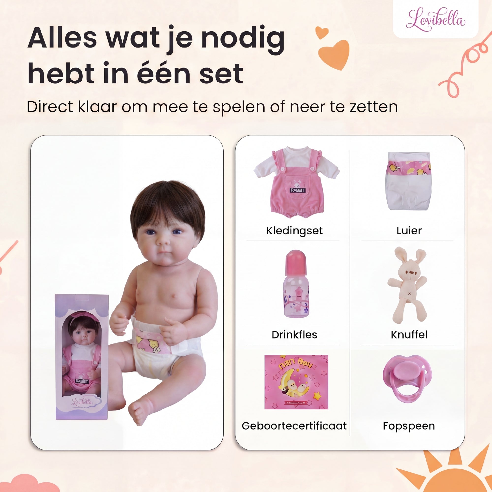 Lola – Levensechte Reborn Pop 45 cm – Met Haar Complete Set