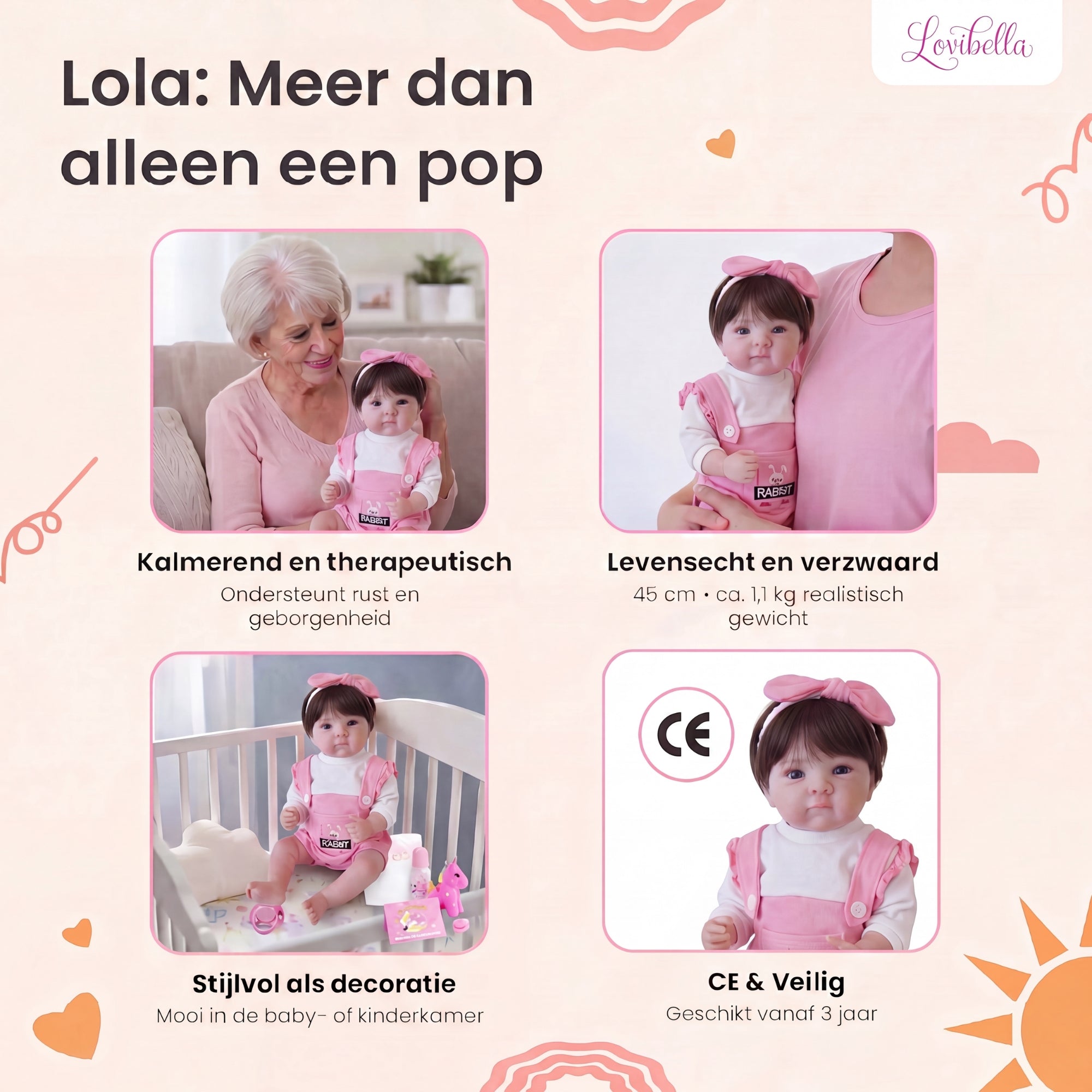 Lola – Levensechte Reborn Pop 45 cm – Met Haar Complete Set