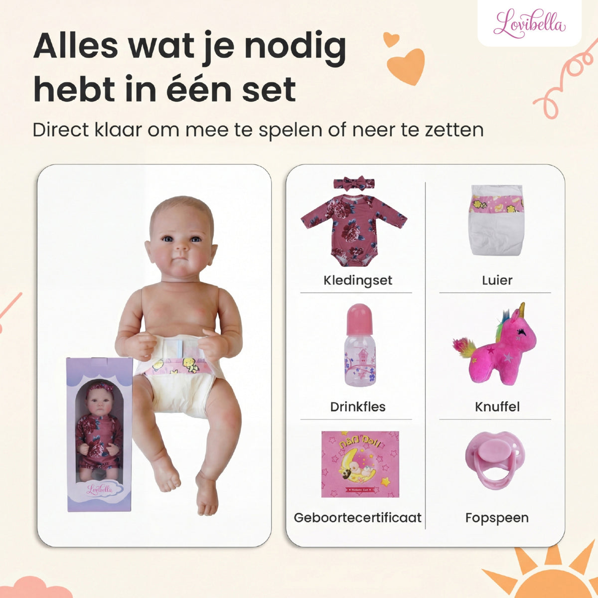 Nora – Levensechte Reborn Pop 45 cm – Complete Set