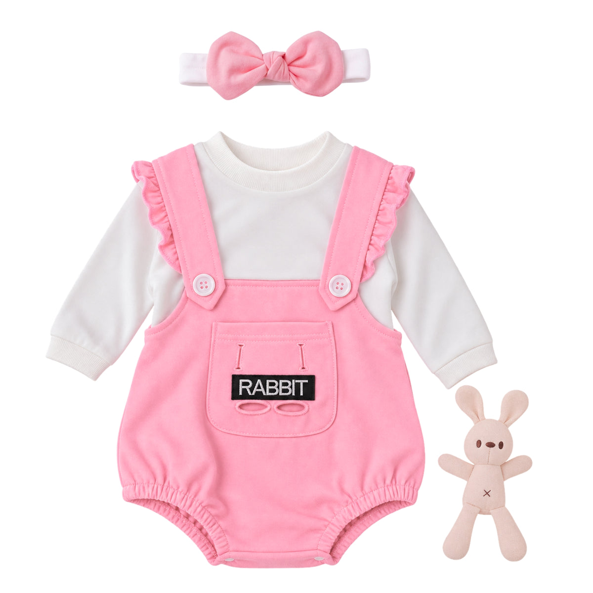 Lovibella Reborn Kleding Set 45 cm – Roze Outfit met Haarband & Knuffelkonijn