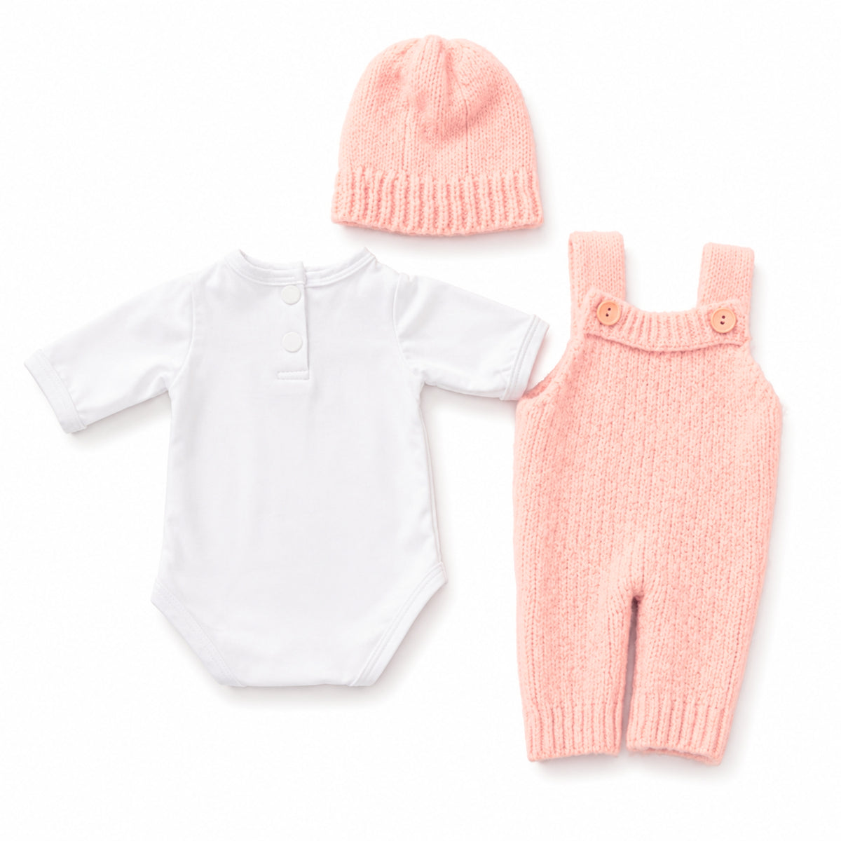 Lovibella Reborn Kleding Set 45 cm – 3-delig met Witte Romper, Roze Broekje & Roze Mutsje