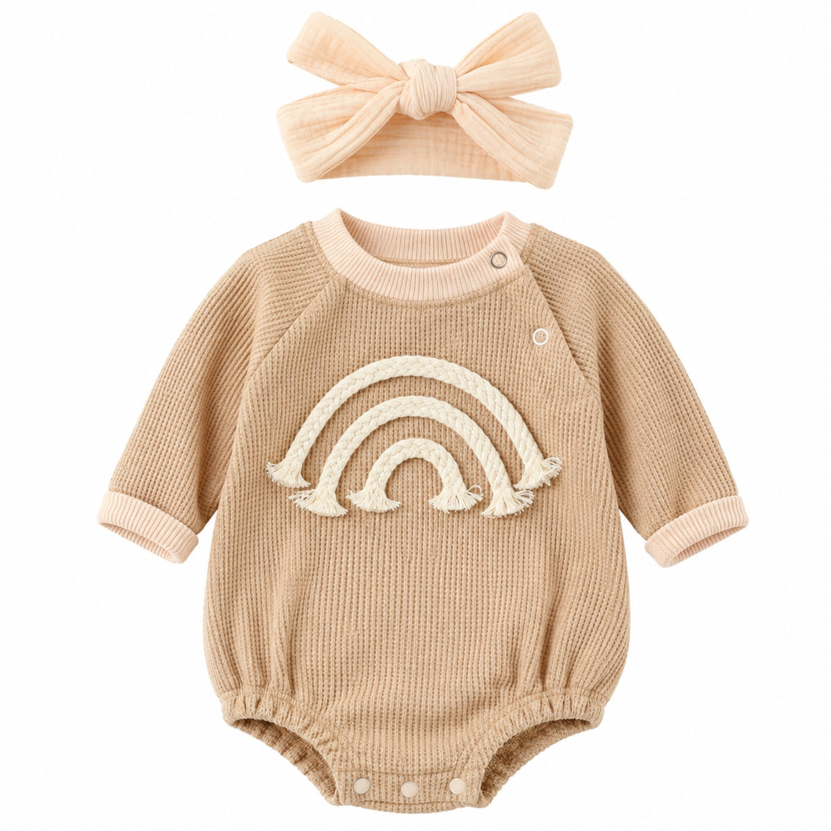Lovibella Reborn Kleding Set 45 cm – Beige Romper met Regenboog & Haarband